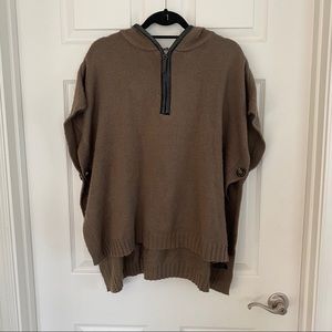 Super cute sweater poncho w/ faux leather trip